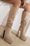 eur34-eur39 winter new 4 colors pointed suede high-upper high-heel stylish boots(front heel height:5cm, back heel height:14cm, shaft height:36cm)_Black_Red_Beige