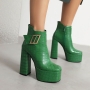 eur40-eur43 autumn & winter new 4 colors stone pattern metal buckle side zip-up stylish high-heel boots(front heel height:5cm, back heel height:13.5cm, shaft height:11cm)_Black_White_Rose Red_Green