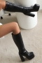 eur40-eur43 winter new 4 colors high-upper stone pattern stylish high-heel boots(front heel height:5cm, back heel height:13.5cm, shaft height:35cm)_Black