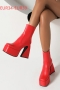 eur34-eur39 autumn & winter new 3 colors side zip-up high-heel fashion boots(front heel height:5cm, back heel height:12cm, shaft height:25cm)_Black_White_Red