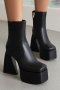 eur34-eur39 autumn & winter new 3 colors side zip-up high-heel fashion boots(front heel height:5cm, back heel height:12cm, shaft height:25cm)_Black