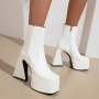 eur40-eur43 autumn & winter new 3 colors side zip-up high-heel fashion boots(front heel height:5cm, back heel height:12cm, shaft height:25cm)_Black_White