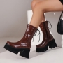 eur40-eur43 winter new three colors stone pattern thick bottom stylish high-heel boots(front heel height:5cm, back heel height:9.5cm, shaft height:21cm）_White_Brown