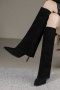 eur34-eur39 winter new two colors suede stylish high-upper high-heel boots(heel height:9cm, shaft height:40cm)_Black