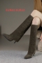 eur40-eur43 winter new two colors suede stylish high-upper high-heel boots(heel height:9cm, shaft height:40cm)_Black_Dark Green