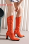 eur44-eur45 winter new 5 colors leather back zip-up high-heel boots(heel height:8cm, shaft height:34cm)_Black_White_Red_Orange