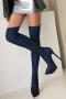 eur40-eur43 winter new 3 colors denim hollow lace-up over knee stylish high-heel boots(front heel height:5cm, back heel height:15cm, shaft height:55cm）_Black_Sky Blue_Dark Blue