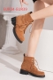 eur34-eur39 new two colors front lace-up stylish mid-heel boots_Black_Brown