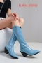 eur34-eur39 new 4 colors pointed stone pattern stylish high-heel boots_Black_White_Blue