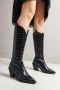 eur34-eur39 new 4 colors pointed stone pattern stylish high-heel boots_Black