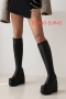 eur40-eur43 new 3 colors size thick bottom high-upper stylish high-heel boots_Black