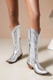 eur44-eur46 new 3 colors embroidered side zip-up stylish high-upper boots_Pink_Gold_Silver