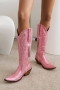 eur44-eur46 new 3 colors embroidered side zip-up stylish high-upper boots_Pink