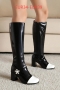 eur34-eur39 new two colors rhinestone flower stylish high-heel boots_Black