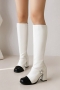 eur34-eur39 new two colors rhinestone flower stylish high-heel boots_Black_White
