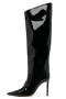 eur34-eur39 11 colors glossy pu leather zip-up side stylish high-heel boots_Black