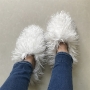 winter 14 colors faux wool stylish home warm flat slippers_Black_White