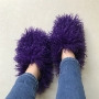 winter 14 colors faux wool stylish home warm flat slippers_Black_White_Dark Purple