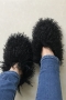 winter 14 colors faux wool stylish home warm flat slippers_Black