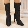 new two colors pointed denim medium tube stylish high-heel boots_Black