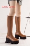 eur35-eur39 new two colors thick bottom side zip-up fashion high-upper boots_Black_Brown