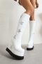 eur40-eur43 three colors side zip-up star pattern stylish high-heel boots_Black_White