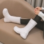 two colors thick bottom mid-tube stylish trend rain boots_Black_White