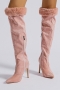 two colors pointed side zip-up high-upper high-heel stylish boots_Black_Pink
