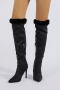 two colors pointed side zip-up high-upper high-heel stylish boots_Black