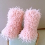 winter 13 colors faux wool midi-tube casual warm snow boots(shaft height:26cm)_White_Purple_Dark Green_Red_Sky Blue_Blue_Brown_Pink_Magenta_Orange_Yellow_Green_Light Pink