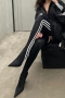 sexy 4 colors stretch pointed stripe over knee high-heel boots_Black