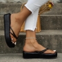 stylish 6 colors thick bottom clip toe outdoor slipper(heel height:4cm)_Black