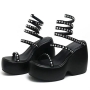 stylish 3 colors thick bottom rhinestone high-heel sandals_Black