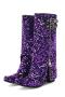 exquisite 5 colors sequin decor zip-up midi-heel boots_Black_Pink_Blue_Purple