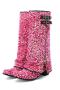 exquisite 5 colors sequin decor zip-up midi-heel boots_Black_Pink