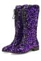 exquisite 5 colors sequin decor strappy zip-up midi-tube boots_Black_Pink_Blue_Purple