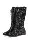exquisite 5 colors sequin decor strappy zip-up midi-tube boots_Black
