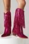 exquisite 4 colors pu leather sequin tassel pointed toe boots_Magenta