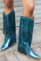 exquisite 4 colors pu leather sequin tassel pointed toe boots_Magenta_Blue