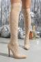 exquisite two colors rhinestone decor over knee pointed toe high-heel boots_Black_Beige
