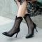 eur40-eur43 exquisite hollow out fishnet high-heel pointed toe sandals boots_Black