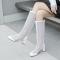 eur44-eur45 chic hollow out fishnet breathable high-heel boots_Black_White