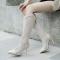 eur40-eur43 chic hollow out fishnet breathable high-heel pointed toe boots_Black_White_Beige