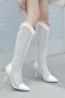 eur44-eur45 chic hollow out fishnet breathable high-heel pointed toe boots_Black_White
