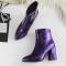 exquisite 4 colors gloss pu leather pointed toe zip-up side high-heel boots_Black_Purple