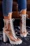 exquisite two colors peep toe eyelet strappy high-heel transparent sandals_Black_White
