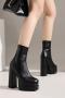 chic pure color pu leather high-heel boots_Black