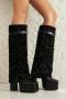 chic 3 colors sequin decor square toe high-heel boots_Black