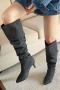 chic 3 colors denim fabric pointed toe with velvet lined high-heel boots_Dark Gray