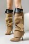 chic denim fabric snap button design pointed toe velvet lined high-heel boots_Dark Gray_Sky Blue_Khaki